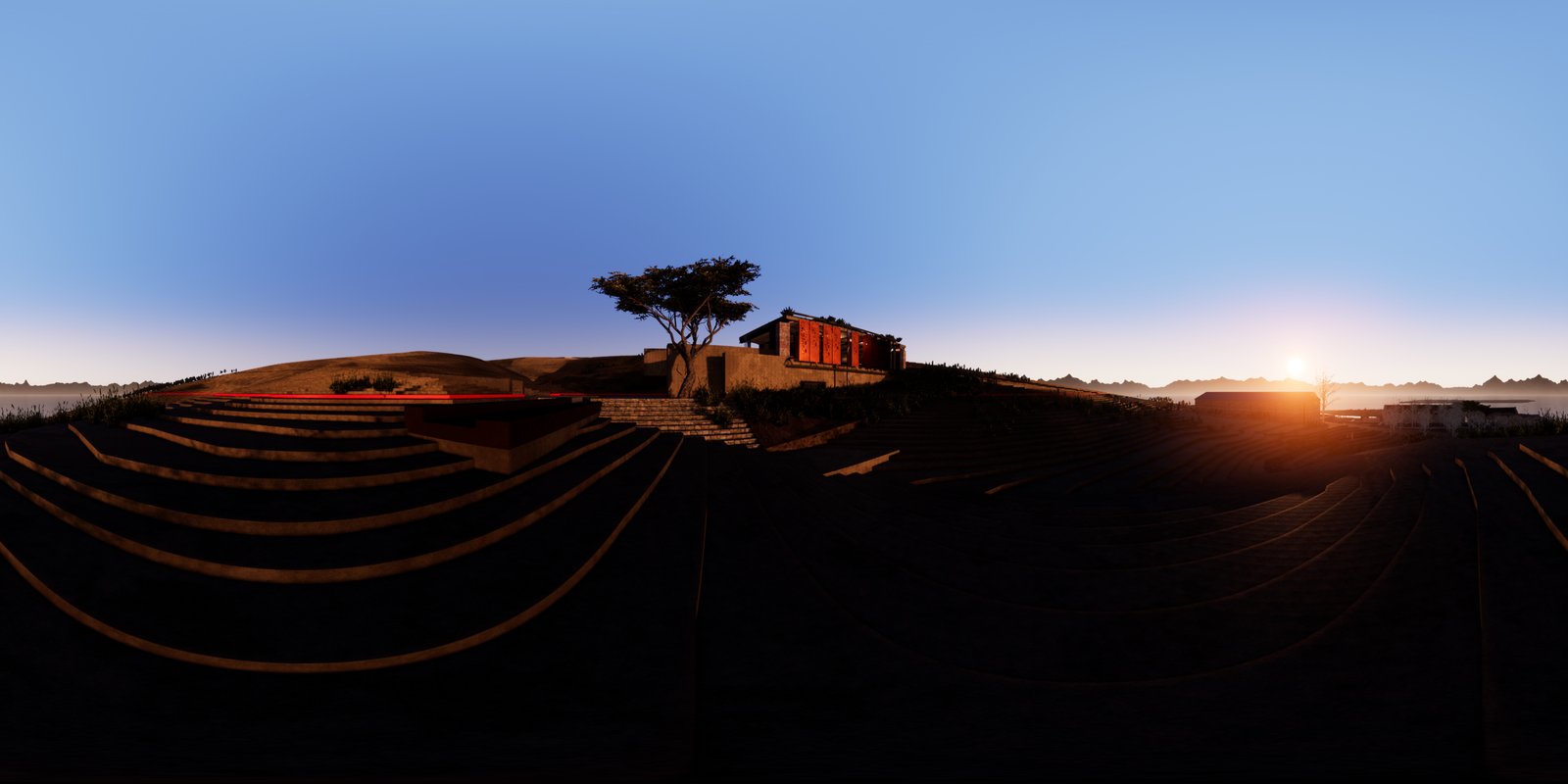 Dam Wall Building, Buffelsdrift — panorama render, poured earth and vaults